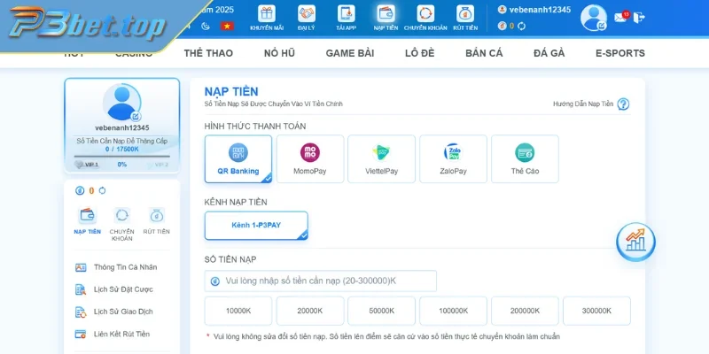 Hướng Dẫn Nạp Tiền P3 Chi Tiết Cho Tân Thủ Cá Cược - Ảnh 2