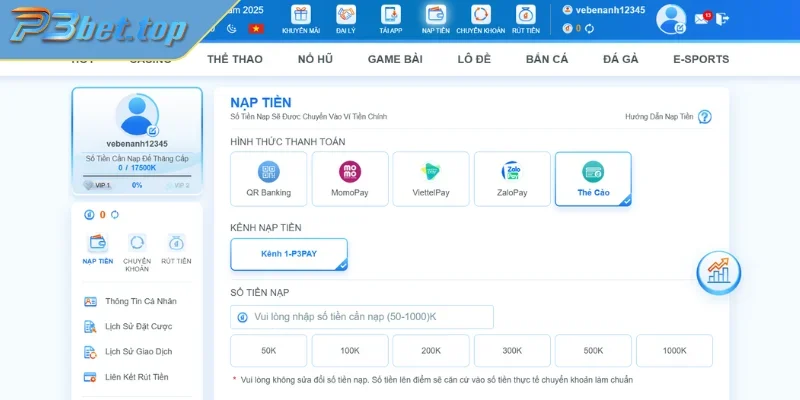 Hướng Dẫn Nạp Tiền P3 Chi Tiết Cho Tân Thủ Cá Cược - Ảnh 3